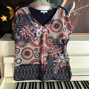 San Francisco Floral Geometric Short Sleeve Top L